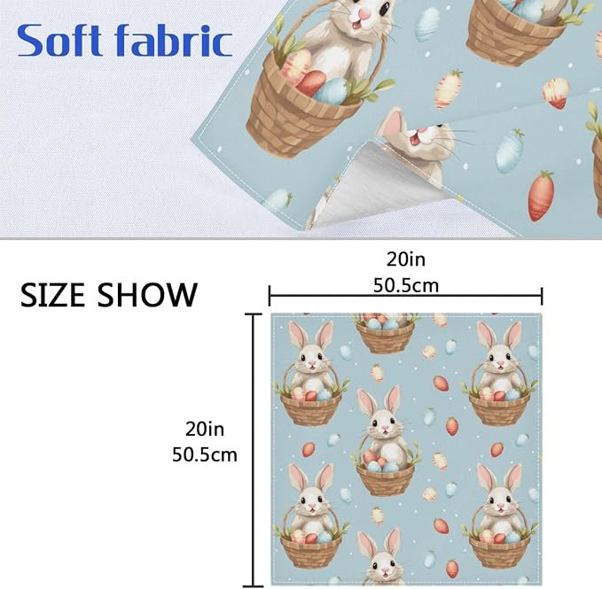 ALAZA Easter Rabbit Bunny Cloth Napkins Set of 6, 20x20 Inch Washable and - Image 3