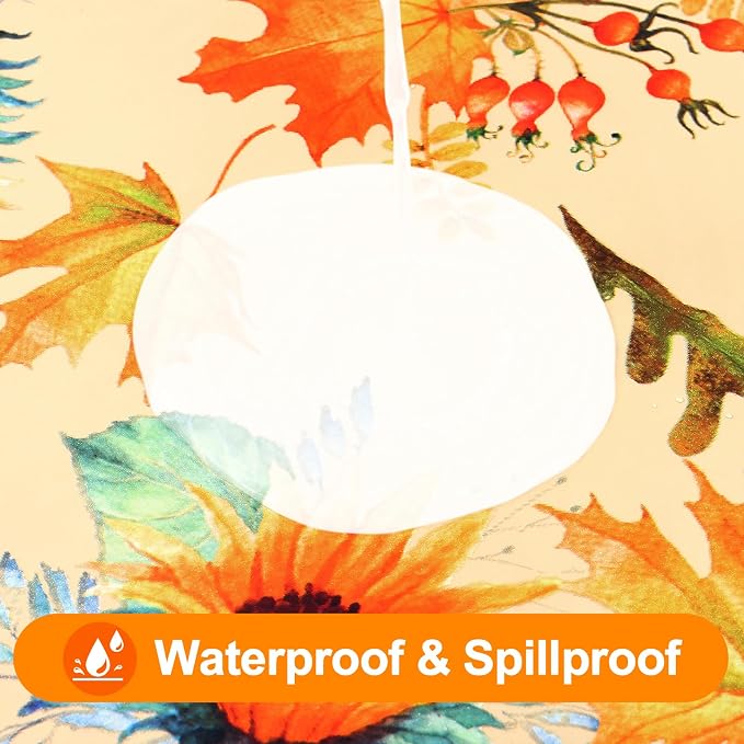 Smiry Plastic Thanksgiving Tablecloth, Sunflower & Pumpkin Waterproof Elastic - Image 3