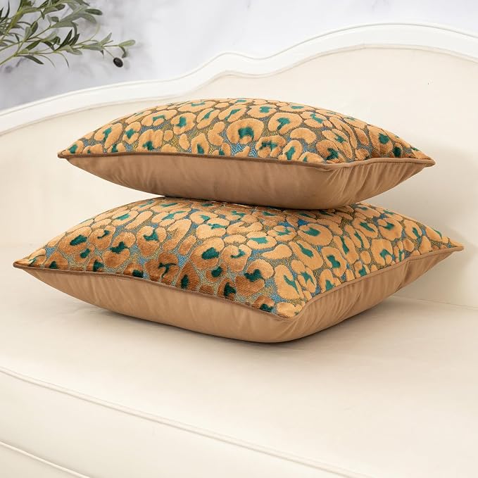 Alerfa Green Brown Floral Throw Pillow Cover 18 x 18 Inch Cut Velvet Sqaure - Image 4