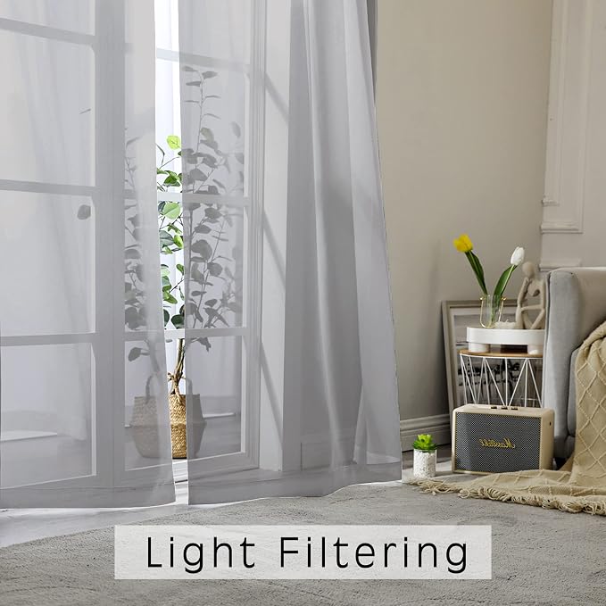 OVZME 2 Panels Grey Sheer Curtains, Elegant Light Filtering Sheer Curtains - Image 6
