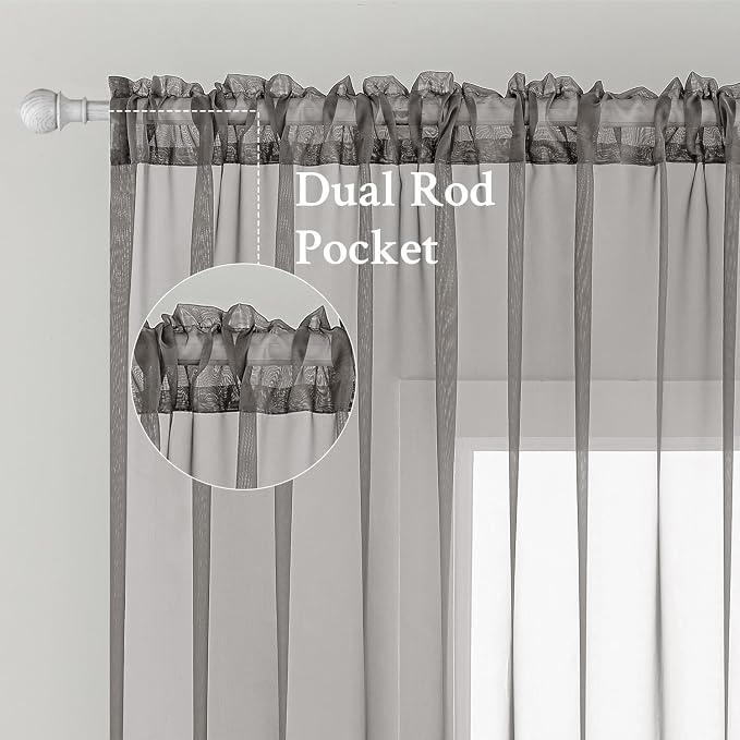 MIULEE Grey Sheer Curtains 84 Inches Long 2 Panels, Light Filtering Voile Drapes - Image 2
