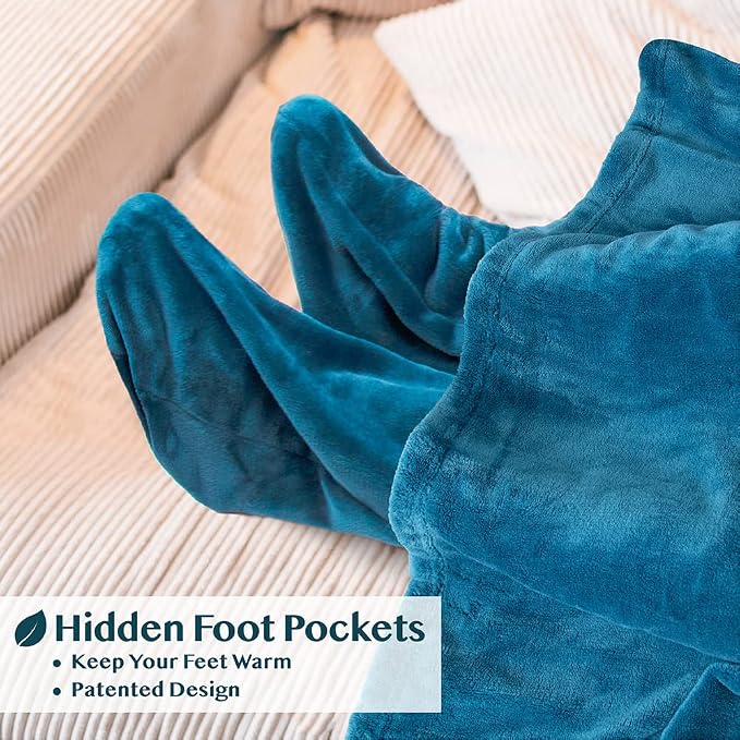 PAVILIA Fleece Blanket with Sleeves, Foot Pockets - Image 2