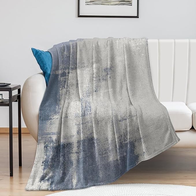Abstract Gradient Blanket, Modern Fashion Art Blue Grey Painting Strokes by Unknown