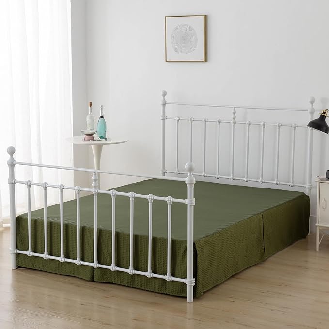 Bed Skirt King Size, Pleated Waffle Weave Bed Skirt - Image 3
