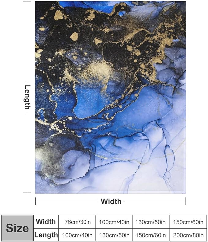 Modern Marble Blanket, Abstract Luxury Baroque Golden Dark Blue Stone Veins - Image 2