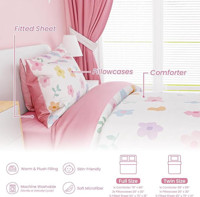 SANDJEST Floral Comforter Set Full Size 98x86in - Image 3