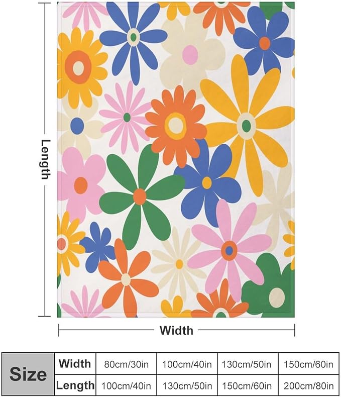 70s Retro Flower Throw Blanket, 60s Vintage Groovy Daisy Flowers Boho Hippie - Image 2