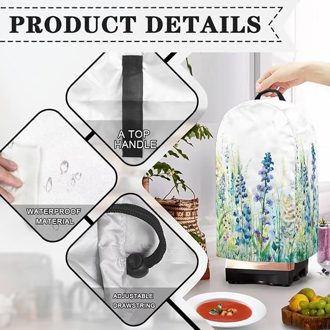 Blue Lavender Floral Kitchen Blender Cover Food Processor Dust Cover - Image 5