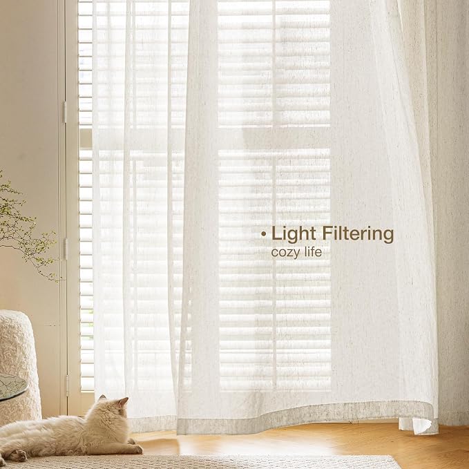 Anmao Flax Linen Curtains for Living Room 90 Inch Length 2 Panels Set, Light - Image 4