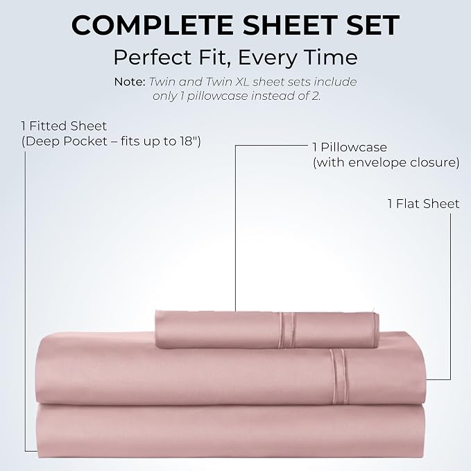 100% Natural Cotton Bed Sheets | 500 TC Single-Ply Sateen Weave Twin XL Sheets - Image 3