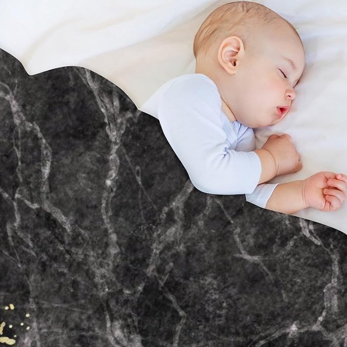 Modern Marble Blanket, Abstract Luxury Baroque Golden Black White Stone Veins - Image 8