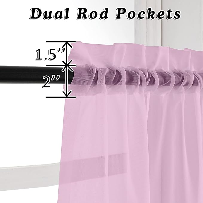 OVZME Light Pink Sheer Curtains 108 Inches Long, Light Filtering Semi - Image 3