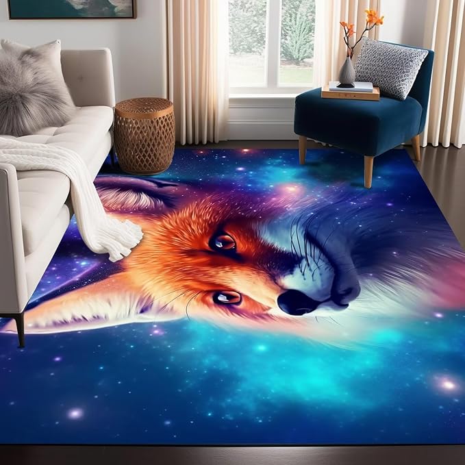 5' X 7' Galaxy Fox Rug 3D Cute Foxes Area Rugs - Image 6