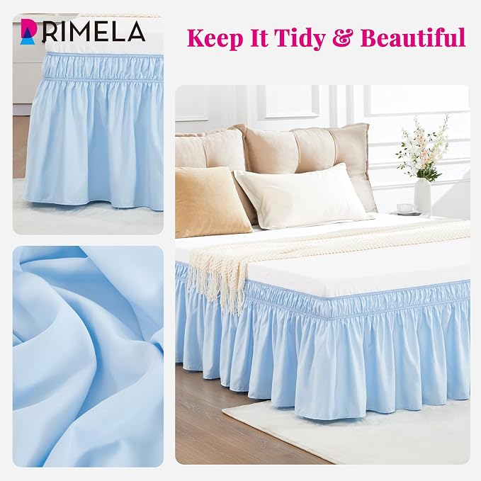 RIMELA Light Blue Bed Skirt King Size 18 Inch Drop, Elastic Bed Skirting - Image 8