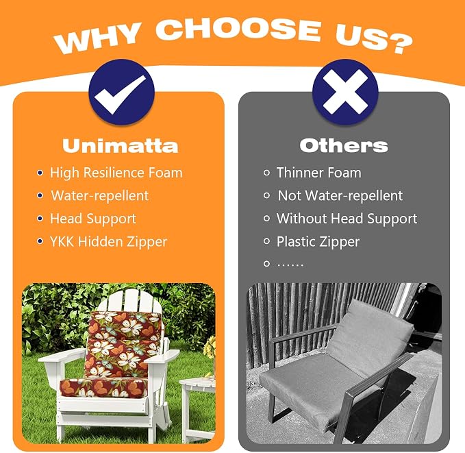 Outdoor High Back Chair Cushion Seat Pads, 44 x 21 Inch Water-Repellent & - Image 6