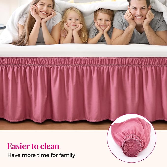 RIMELA Dusty Red Bed Skirt King Size 15 Inch Drop, Wrap Around Elastic Bedskirt - Image 5
