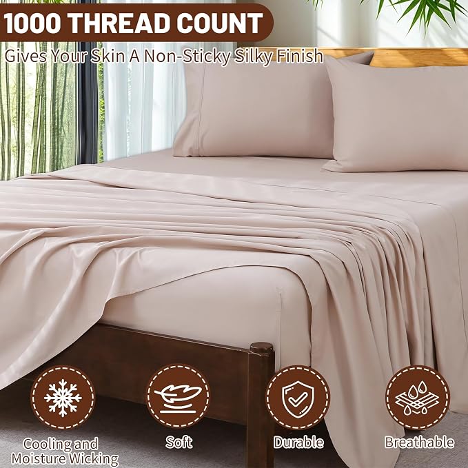 Extra Deep Pocket Queen Sheets 18-24 Inch 100% Egyptian Cotton 1000 Thread - Image 3