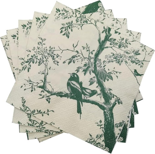 100 Pack Sage Green Paper Cocktail Napkins, Special Birds and Tree Decorative by WNYLEPL