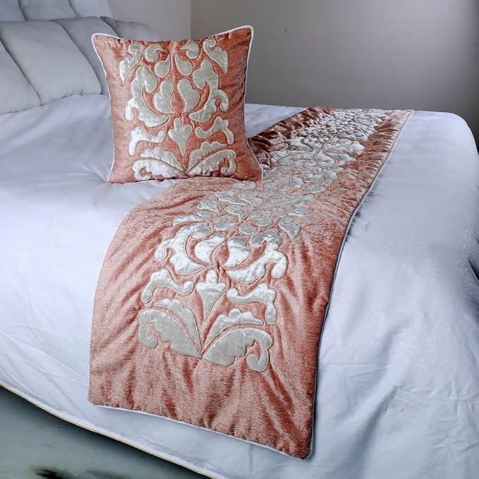 The HomeCentric Decorative Peach & Ivory Queen 74 x 18 inch Bed Runner - Image 4
