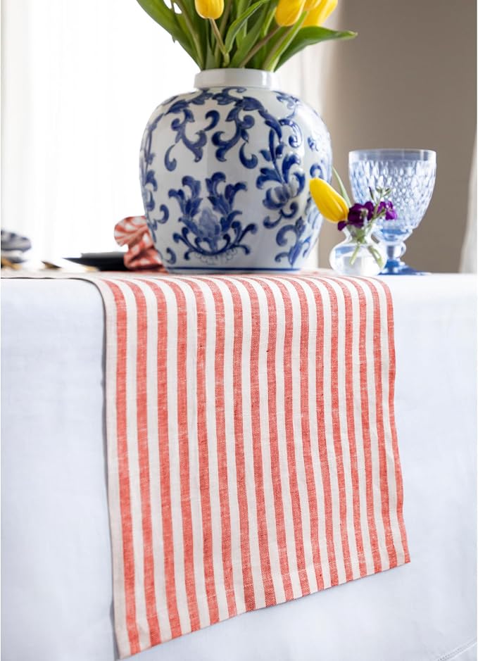 Solino Home Striped Linen Table Runner 120 Inches Long - Image 2