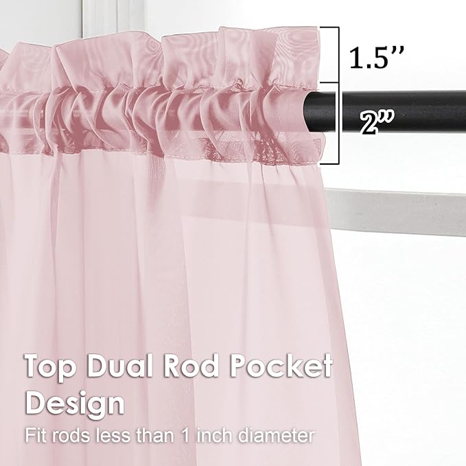 OVZME Blush Pink Sheer Curtains 120 Inches Long 2 Panels - Image 2
