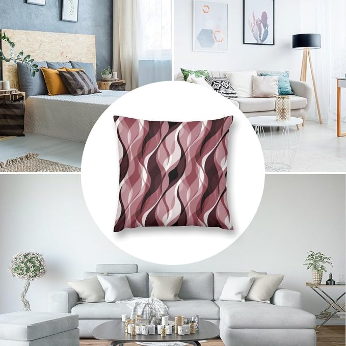 Burgundy Throw Pillow Covers Modern Abstract Ombre Burgundy Striped Decorations - Image 6