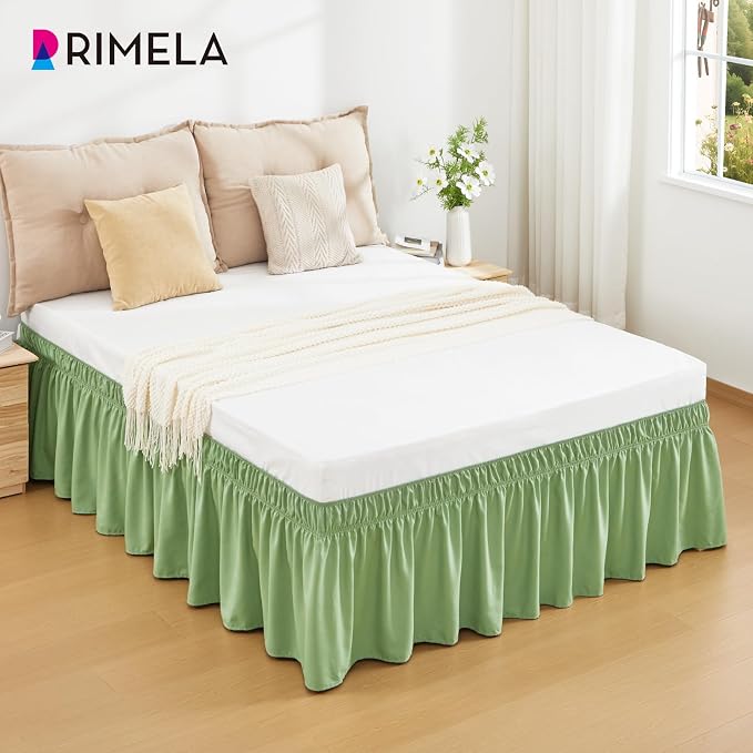 RIMELA Light Green Bed Skirt Twin Size 15 Inch Drop, Elastic Bed Skirting - Image 2