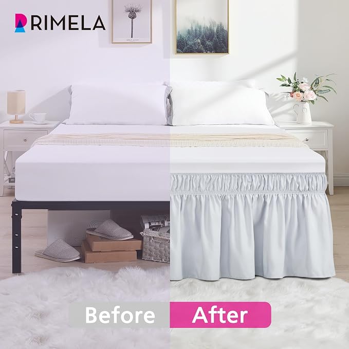 RIMELA Ice Grey Bed Skirt King Size 18 Inch Drop, Elastic Bed Skirting - Image 3