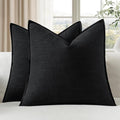 EMEMA Decorative Linen Throw Pillow Covers 18x18 Inch Black Boho Farmhouse by EMEMA