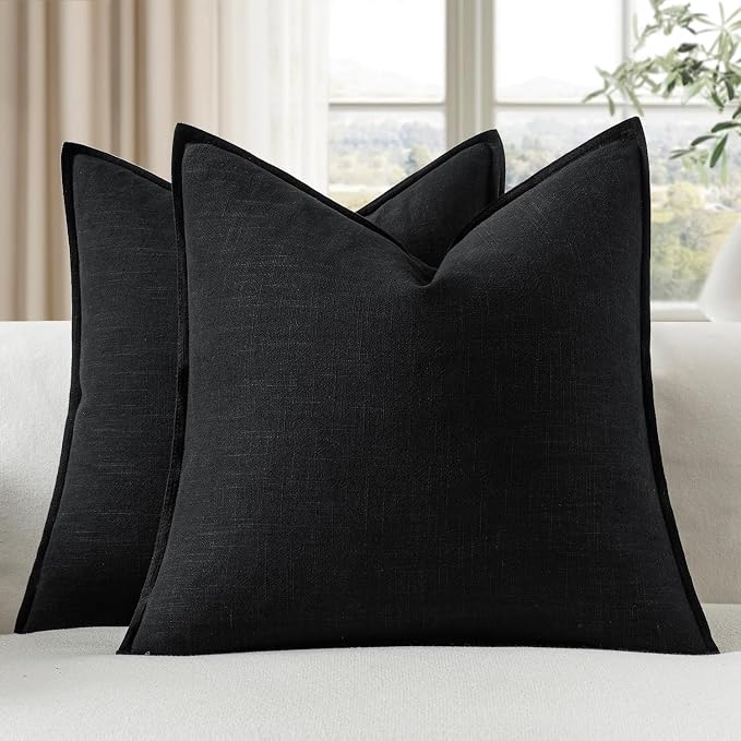 EMEMA Decorative Linen Throw Pillow Covers 24x24 Inch Black Boho Farmhouse by EMEMA