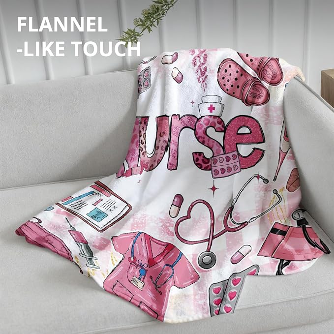 Pink Nurse Blanket, Coquette Pink Print Throw Blankets - Image 4