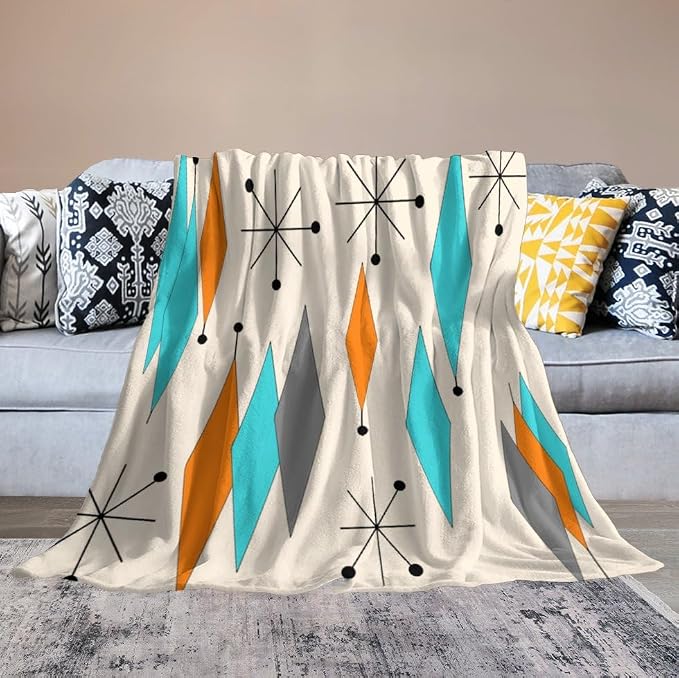 Mid Century Flannel Throw Blankets, Mid Century Modern Geometric Atomic Shapes - Image 6