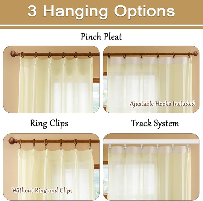 102 Inch Length Beige Sheer Curtains Pinch Pleated Drapes - Image 2