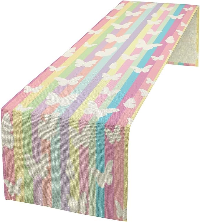Rainbow Butterfly Table Runner Kids Girl Table Runner Girls Kids White by ShiTingYu