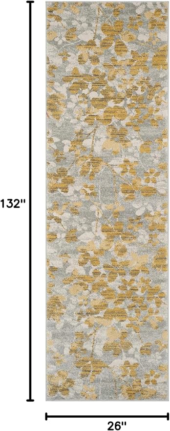 SAFAVIEH Evoke Collection 2'2" x 11' Grey / Gold EVK236P Floral Non-Shedding - Image 2