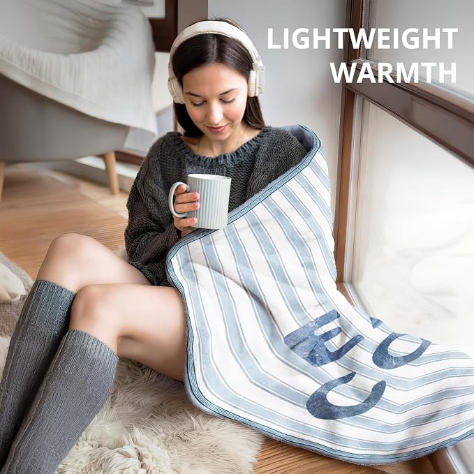 Blue Coastal Beach Blanket, East Coast Preppy Beach Striped Throw Blankets - Image 6