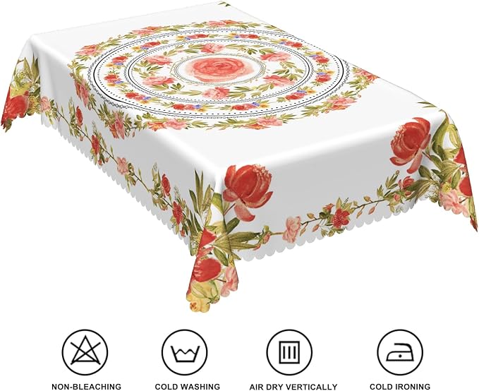 60x120inches Floral Rectangle Tablecloth Pink Rose Flower Wreath Printed - Image 6