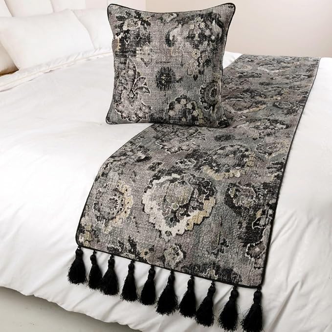 The HomeCentric Luxury Black & Grey Full 68 x 18 inch Bed Runner Without Pillow - Image 4