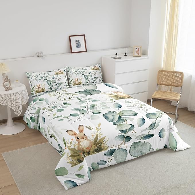 Erosebridal Girls Kawaii Animal Queen Size Comforter Set Cute Rabbit Bedding Set - Image 3