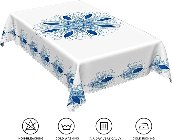 54x120inches Boho Floral Print Tablecloth Blue White Bohemian Floral Pattern - Image 6