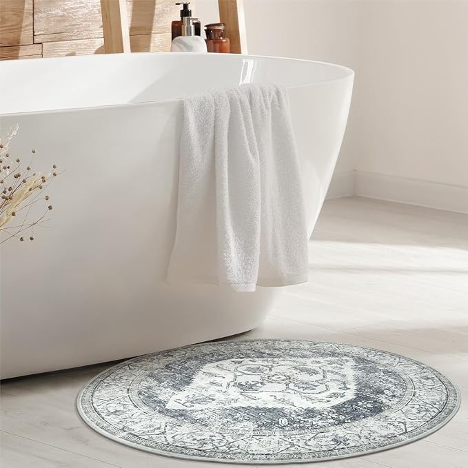 Lahome Boho Round Area Rug - 3Ft Round Rug Non-Slip Washable Bathroom Rug - Image 7