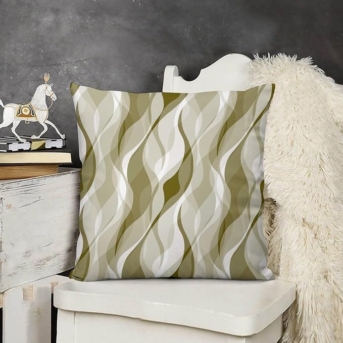 Light Green Throw Pillow Covers Abstract Ombre Light Green and Grey Striped - Image 3