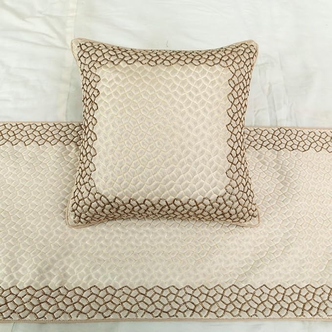 The HomeCentric King/Queen/Twin Ivory & Gold Designer Queen 74"x18" Bed Runner - Image 2