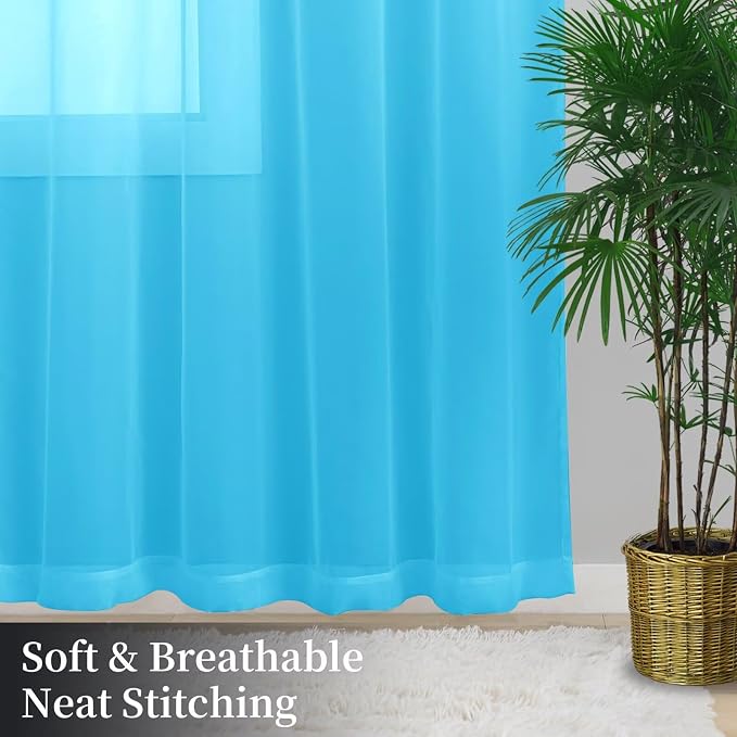 Sheer Curtains 45 Inches Long 2 Panels, Rod Pocket Short Curtain - Image 8