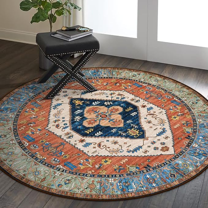 Lahome Boho Washable 3Ft Round Area Rug, Non-Slip Throw Untra-Thin Small Round by Lahome