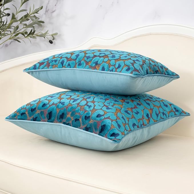 Alerfa Blue Floral Throw Pillow Cover 20 x 20 Inch Cut Velvet Sqaure Luxury - Image 4