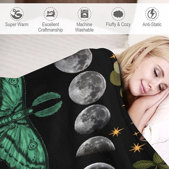 Moon Phase Moth Blanket, Vintage Botanical Mushroom Wildflower Gothic Night - Image 4