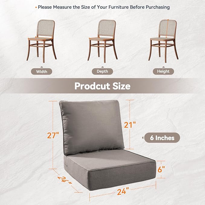 Luxury 6" Outdoor Cushions for Patio Furniture, Fade Resistant Couch Chair - Image 3