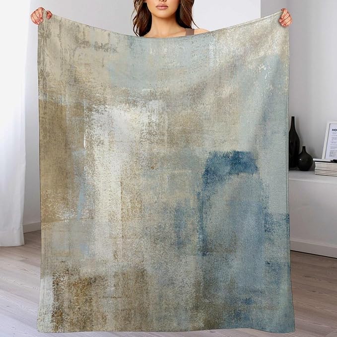 Abstract Gradient Blanket, Modern Fashion Art Blue Grey Brown Painting Strokes - Image 5