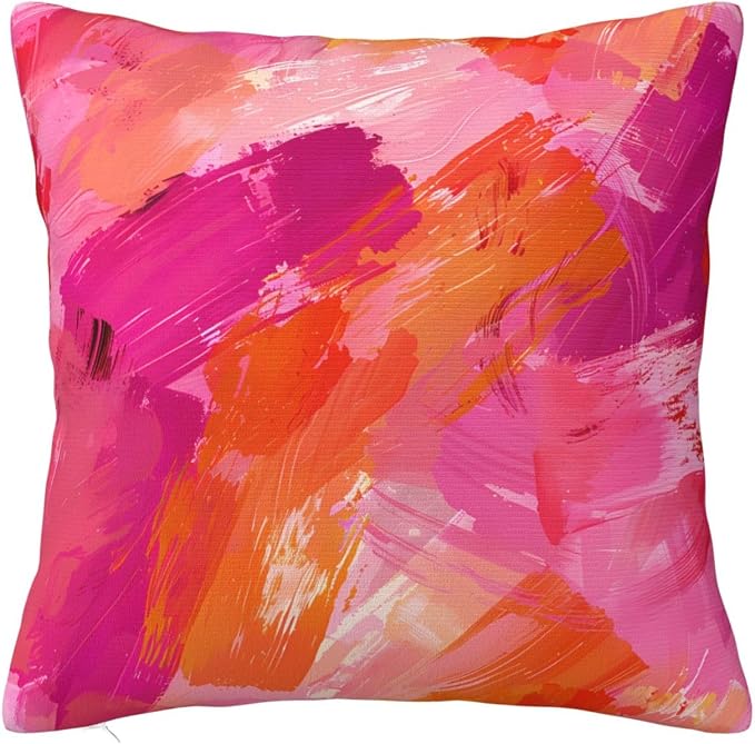 Abstract Pink and Orange Brush Aesthetic Throw Pillow Covers 18x18 inches Cozy by Unknown
